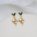 Gold Heart ECG Drop Earrings with Enamel Tops and Drips view 2