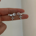 Silver Crystal Cross Dangle Ear Cuff Single Piece Design view 2
