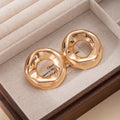 Gold Tone Irregular Textured Open Disc Stud Earrings view 2