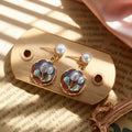Pearl Stud Enamel Floral Frame Drop Earrings Nine Styles view 6
