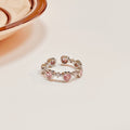 Pink Heart Crystal Look Silver Tone Adjustable Open Band Ring view 3