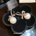 Crystal Bow Pearl Drop Stud Earrings Statement Jewelry view 2