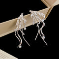 Silver Tone Branch Drop Earrings with White Pearl Accents view 5