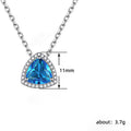 Silver Tone Blue Trillion Halo Pendant Necklace with Polished Metal Finish view 4