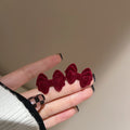 Red Fabric Flower and Bow Statement Earrings Statement Jewelry view 6
