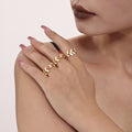 Leaf Branch Open Ring White Enamel Gold Steel Adjustable Band view 2