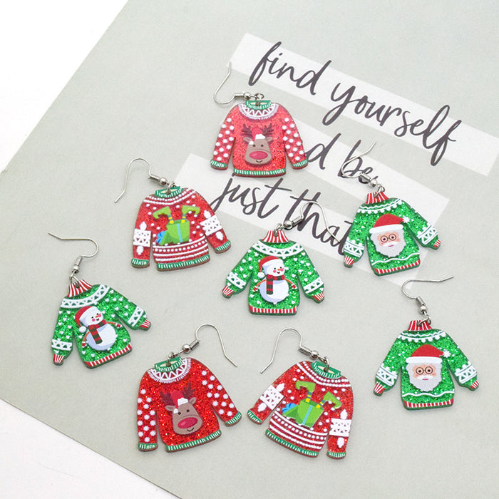 Acrylic Glitter Christmas Sweater Dangle Earrings 4 Styles