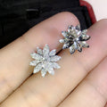 Silver Tone Marquise Crystal Flower Stud Earrings Polished Metal Jewelry view 3