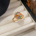 Gold Multicolor Baguette Flower Open Ring Crystal Band view 2
