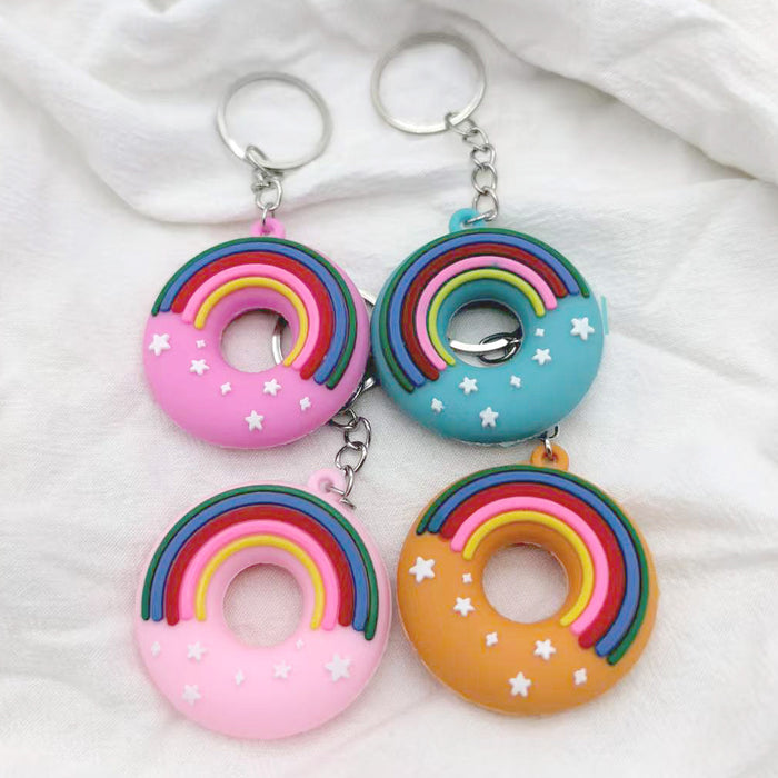 Rainbow Soft Donut Keychain Four Color Star Styles