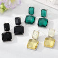 Gold Tone Double Rectangle Faceted Crystal Drop Stud Earrings view 1