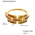 Geometric Link Open Ring Micro Zircon Stainless Steel Size Seven view 8