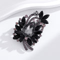 Black White Flower Crystal Metal Brooch Pin 5 x 7.2 cm view 5