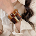 Acrylic Stretch Bracelets Pink Tortoise Amber Gold Accents view 3