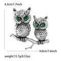 Two Textured Owl Branch Brooch With Green Crystal Eyes view 5