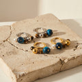 Tiger Eye and Pearl Cluster Hoop Earrings in Two Metal Tones view 4