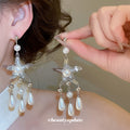 Starfish Pearl Tassel Earrings in Antique Silver Tone view 1