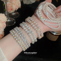 White Faux Pearl Multi-Strand Bracelets Gold Silver Accents view 2