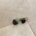 Fabric Heart Stud Earrings with Brown Bear or Heart Centers view 6