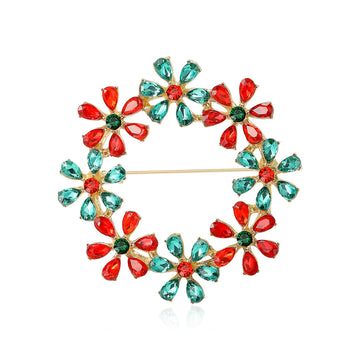 Rhinestone Flower Wreath Brooch Crystal Circle Pin Four Colors