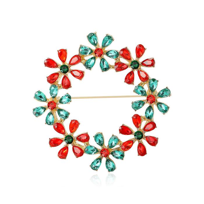 Rhinestone Flower Wreath Brooch Crystal Circle Pin Four Colors