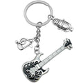 Antique Silver Guitar Microphone and Music Keychain Pair view 5
