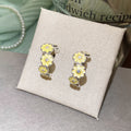 Pastel Three Flower Crystal Huggie Hoop Earrings Statement Jewelry Pair view 7