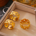 Gold Titanium Steel Lattice Open Adjustable Textured Band Ring view 2