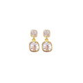 Gold Square Crystal Drop Earrings with Pave Stud Tops view 5