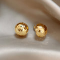 Crinkled Gold Tone Round Stud Earrings with Domed Shape view 3