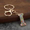 A-Z Multicolor Rhinestone Letter Keychains With Split Ring And Lobster Clasp view 12