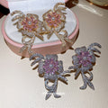 Pink Flower and Crystal Bow Stud Earrings in Two Tones view 3