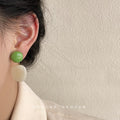 Green Round Stud Cream Marbled Oval Drop Earrings Pair view 2