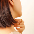 Textured Faceted Round Hoop Earrings Gold Steel Finish view 4
