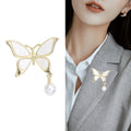 Butterfly Brooch With Pearl Dangle In Pink And White view 3