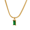 Gold Snake Chain Emerald Green Zircon Baguette Pendant view 5