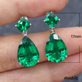 Silver Emerald Green Teardrop Cubic Zirconia Drop Earrings view 3