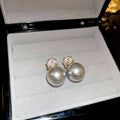 Square Crystal And Faux Pearl Drop Stud Earrings With Decorative Metal Details view 6