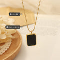 Black Rectangle Pendant Ball Chain Necklace Three Tones view 2
