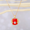 Gold Tone Square Bamboo Frame Evil Eye Pendant Necklaces in Five Colors view 3