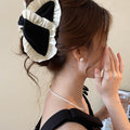 Black White Fabric Bow Hair Claw Clip Hair Accessory view 3