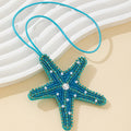 Rhinestone Beaded Starfish Pendant Necklace In Teal Blue view 4