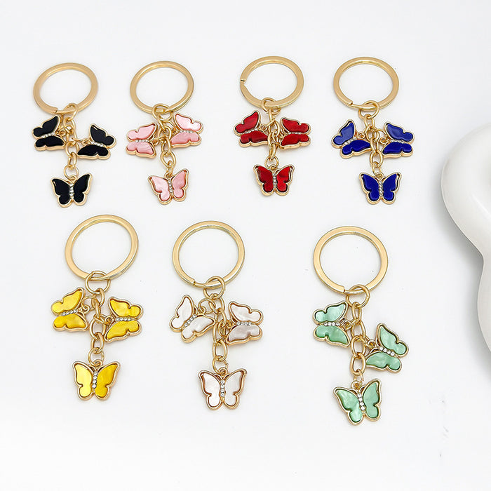Enamel Butterfly Charm Cluster Keychain With Crystal Accents
