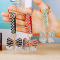 Striped Crystal Bow Keychains with Jeweled Wrist Straps in Five Colors view 3