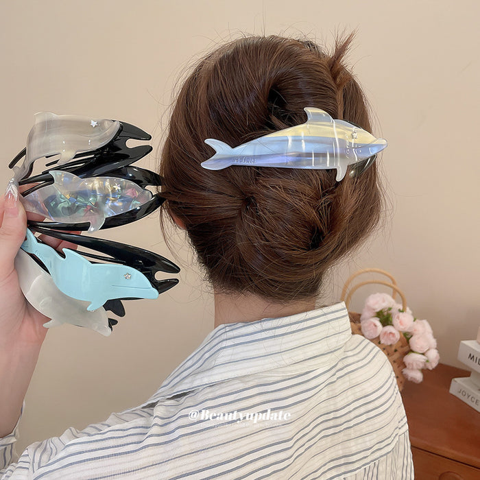 Acrylic Dolphin Hair Claw Clips Iridescent Gradient Blue