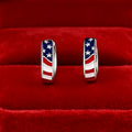 American Flag Enamel Hinged Hoop Earrings In Silver Tone view 2