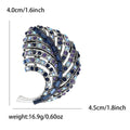 Brown Blue Curled Leaf Rhinestone Baguette Brooch Pin view 5