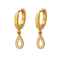 Crystal Teardrop Drop Hoop Earrings in Three Gold Tone Designs view 5