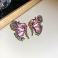Pink Butterfly Beaded Necklace Matching Rhinestone Butterfly Earrings view 7