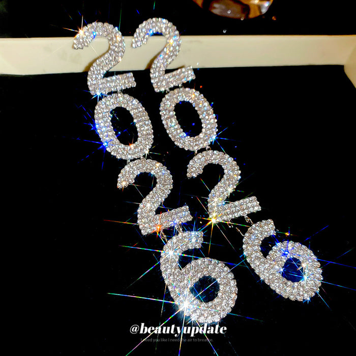 Crystal Numeral Statement Drop Earrings in Silver Tone
